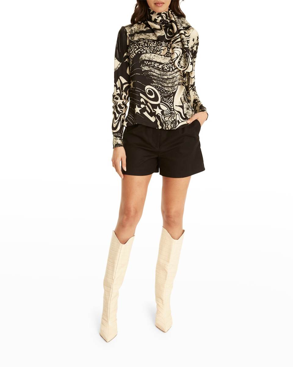 Joni Button-Front Printed Silk Blous